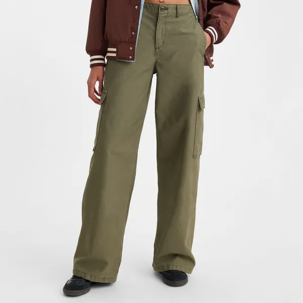 Khaki Baggy Cargo Trousers - Green
