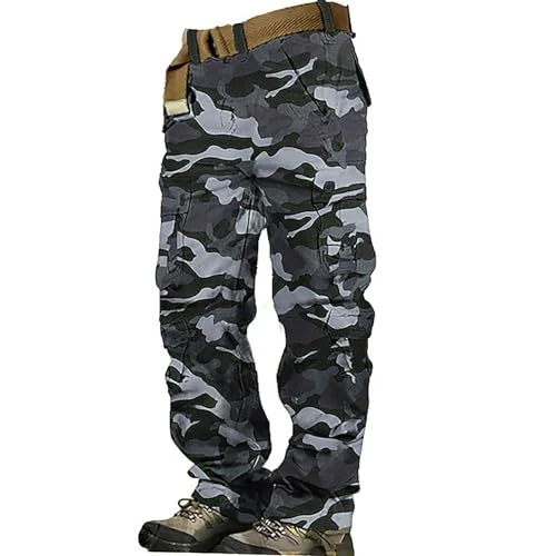 Khaki Cargo Trousers for Men - Cotton Cargo Work Pants Loose Fit Combat Trousers Casual Tracksuit Bo