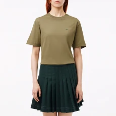 Khaki Cotton Logo T hirt - Green