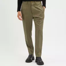 Khaki George Pinstripe Wool Trousers