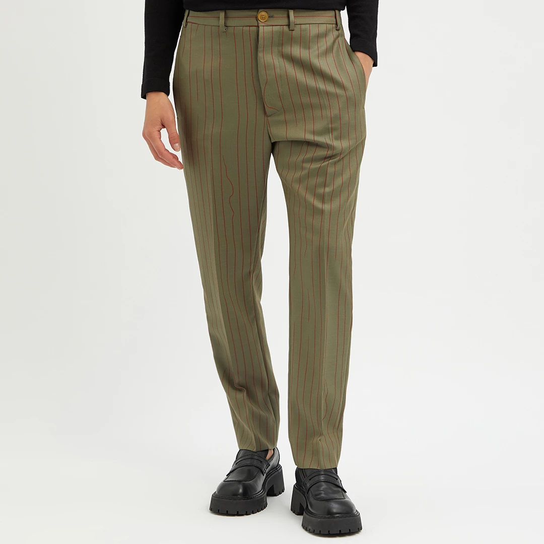 Khaki George Pinstripe Wool Trousers