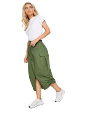 Khaki Green Cargo Ruched Midi Skirt Petite Khaki Green Cargo Ruched Midi Skirt Petite