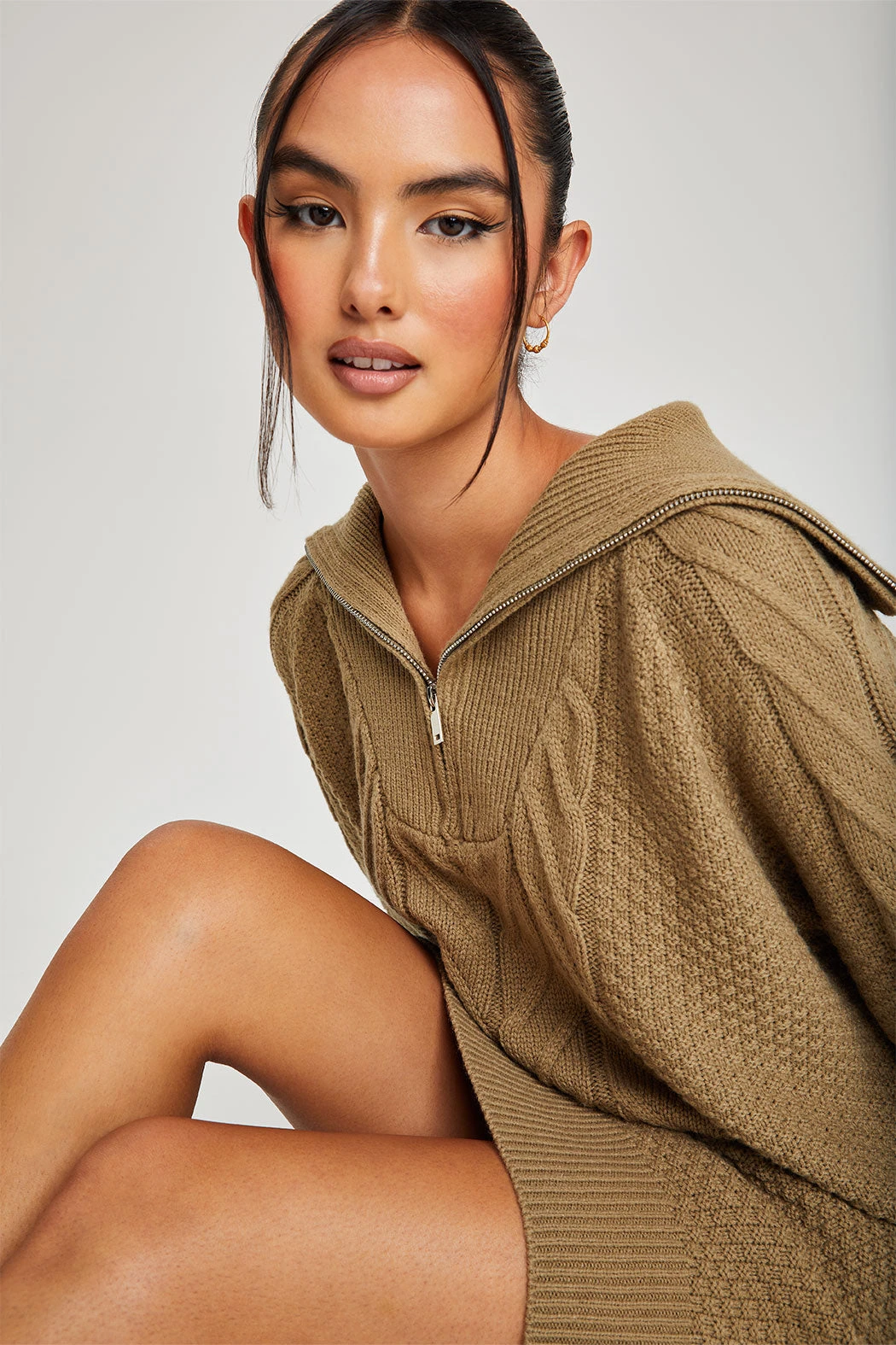 Khaki Half Zip Dress /