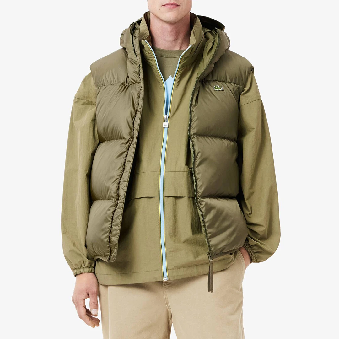 Khaki Hooded Puffer Gilet - Green