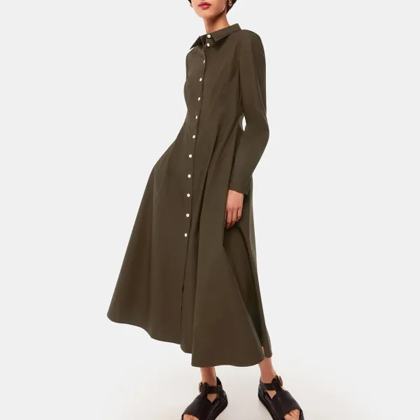 Khaki Jean Poplin Shirt Dress - Green