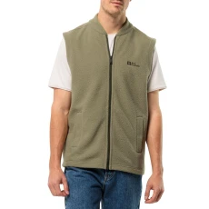 Khaki Light Curl Fleece Gilet - Green