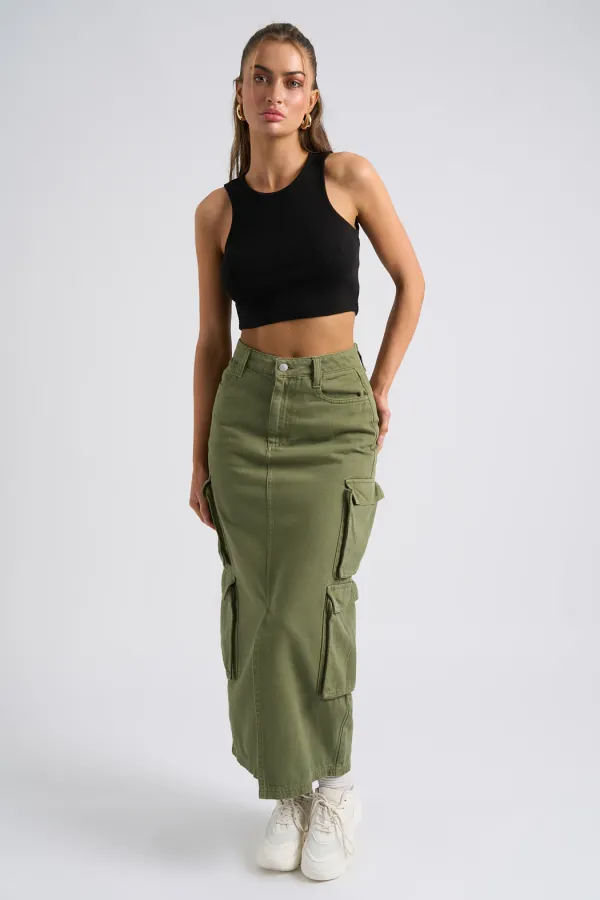 Khaki Soda Cargo Skirt