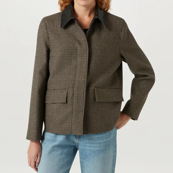 Khaki Steel Houndstooth Jacket - Beige