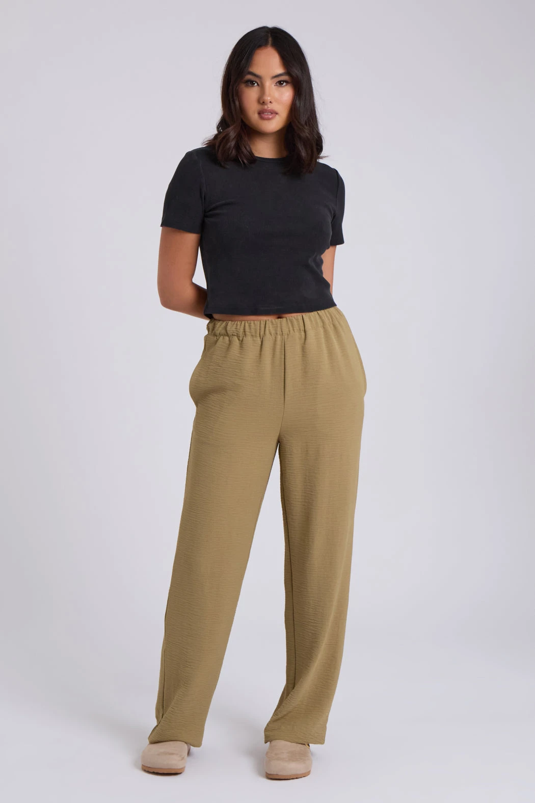 Khaki Wide Leg Pants /