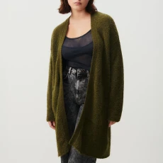Khaki Wool Blend Longline Cardigan - Green