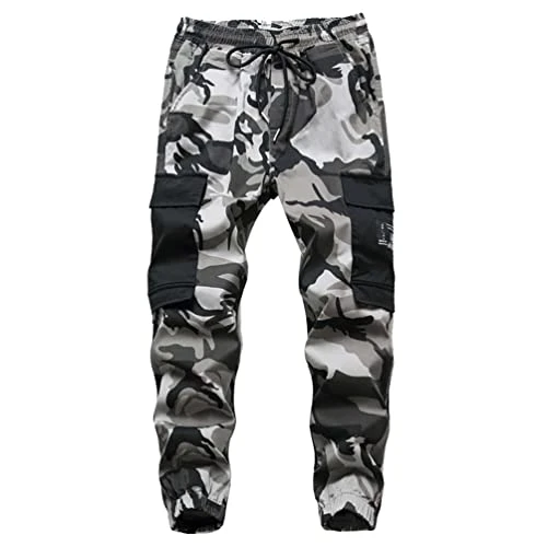 Kids Boys Camo Trousers Elastic Waist Cuffed Outdoor Joggers Pants - Desert Gray, 160