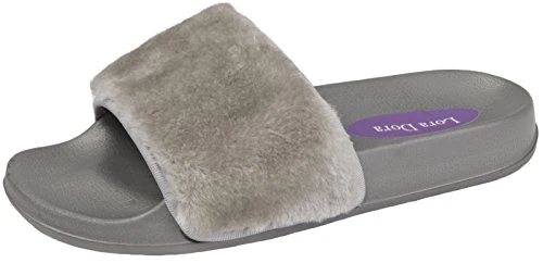 Kids Faux Fur Sliders Grey Size 11