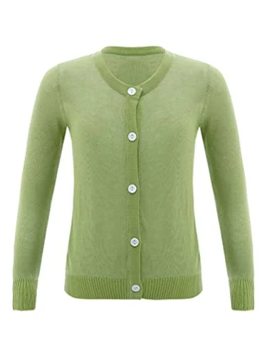 Kids Girls Crewneck Solid Cardigan Sweater Lightweight Button Up Knit Sweater Tops School Uniform Knitwear Outerwear Green 3-4 Years