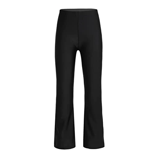 Kids Girls Print High Waist Flared Pants Retro Disco Training Leggings Bell Bottoms Jazz Hip Hop Dance Trousers Black 10-12 Years