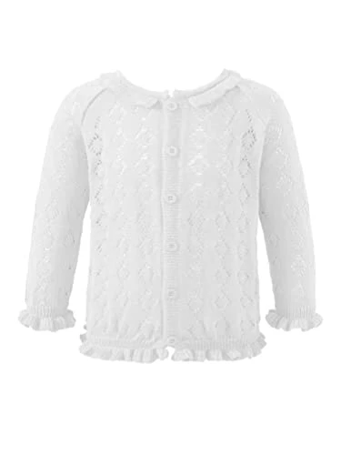 Kids Girls Schoolwear Sweater Hollow Ruffle Hem Sweatshirt Long Sleeve Button Down School Knitted Cardigans White 3-4 Years