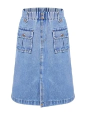 Kids Girls Solid Color Casual A Line Denim Skirt Button Front Midi Jeans Skirt Cargo Cowboy Skirt with Pocket Blue 9-10 Years Kids Girls Solid Color Casual A Line Denim Skirt Button Front Midi Jeans Skirt Cargo Cowboy Skirt with Pocket Blue 9-10 Years