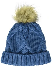 Kids' Knitted Faux Fur Pom Beanie Hat, Washed Blue, One Size