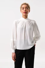 Kieran Moss Crepe Pleat Neck Blouse - white Pleated 3