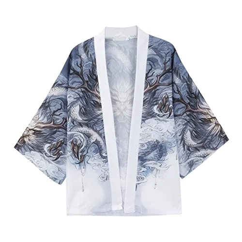 Kimono Cardigan Men - Summer Traditional Japanese Clothing Taoist Robe Jacket Chinese Style Cape Nightdress Bathrobe Sleepwear For Men Yukata Noragi Happi Coat Outwear