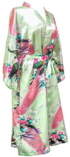 Kimono robe long 16 colors Premium Peacock bridesmaid bridal shower womens gift (Green Baby)