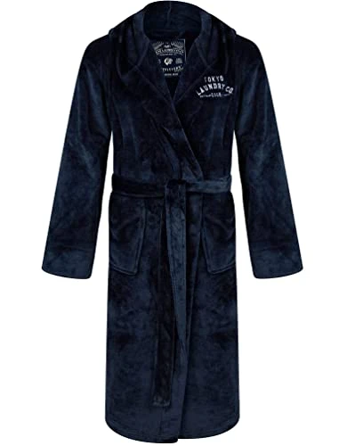 Kirkway Soft Fleece Hooded Dressing Gown with Tie Belt in Blue –  - M