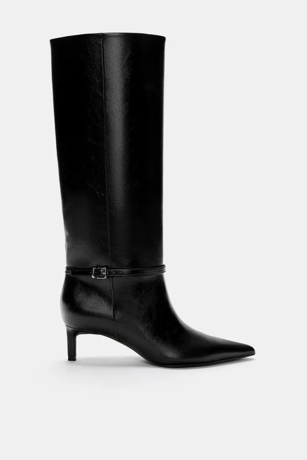 Kitten Heel High Boots - Black