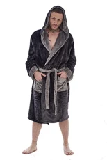 KM183-CG-LXL - Mens Contrast Hooded Gown - Charcoal/Grey - L/XL