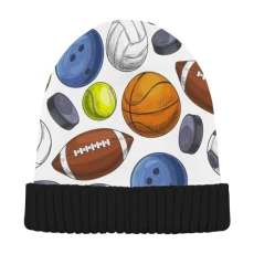Knit Beanie Hat for Women Girl, Balls Rugby Football Soccer Baseball Basketball Cuffed Winter Hats