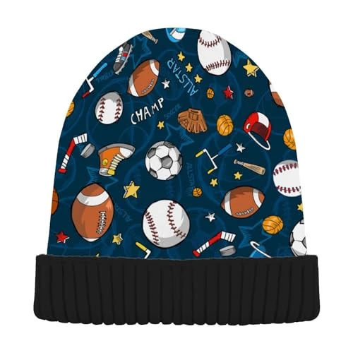 Knit Beanie Hat for Women Girl, Sports Basketball Baseball Football Soccer Cuffed Winter Hats