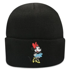 Knit Beanie Winter Hat for Women Minnie Mouse, Black Beanie, Small-Large