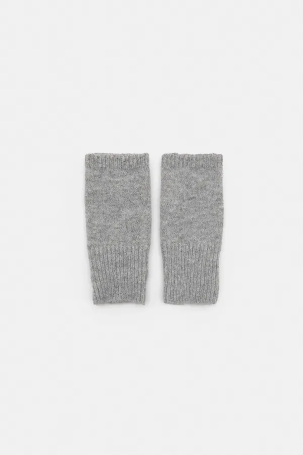 Knit Fingerless Gloves - Pale grey