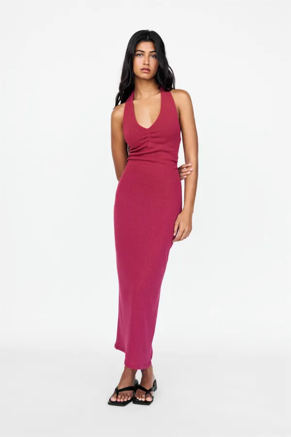 Knit Halter Neck Midi Dress - Plum