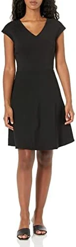 Knit Stretch Faux-wrap Skater Dress Casual Dress