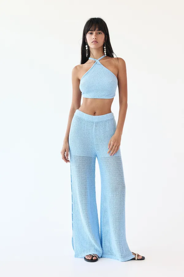 Knit Trousers With Splits - Blue