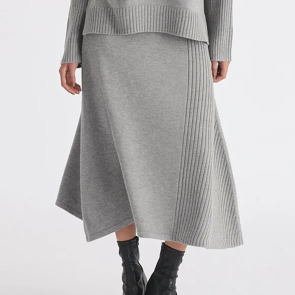 Knitted a-line midi skirt with ribbed details