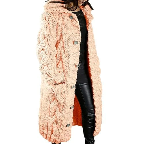 Knitted Cardigan Chunky Long with Button Placket - Cardigan Women's Elegant Long Large Sizes Knitted Cardigan Ankle Length Knitted Coat Lapels Transition Jacket with Pockets Cardigan Loose Transition