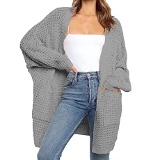 Knitted Cardigans For Women UK New Baggy Solid Colour Knitwear Loose Ladies Jackets Long Casual Sweater For Women Front Open Drop Shoulder Oversized Jumper Women Plus Size Overcoats