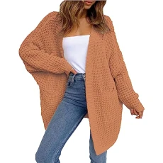 Knitted Cardigans For Women UK New Baggy Solid Colour Knitwear Loose Ladies Jackets Long Casual Sweater For Women Front Open Drop Shoulder Oversized Jumper Women Plus Size Overcoats