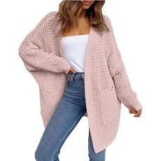 Knitted Cardigans For Women UK New Baggy Solid Colour Knitwear Loose Ladies Jackets Long Casual Sweater For Women Front Open Drop Shoulder Oversized Jumper Women Plus Size Overcoats