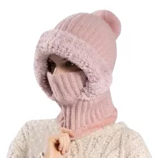 Knitted Hat Scarf Set Knit Beanie Hat Warm Scarf Knitted Fleece Hood Winter Hat Thick Winter Hat with Neck Scarf Winter Gift for Women Thermal Ski Windproof Hat for Outdoor Walking Skiing Pink