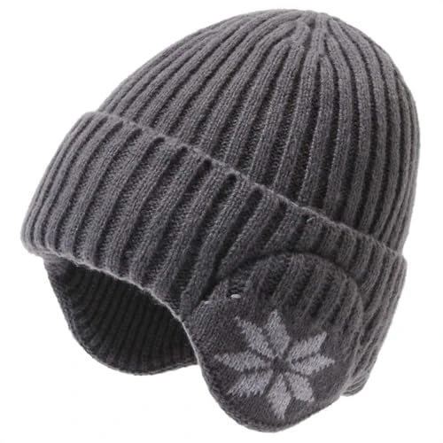 Knitted hats for women, men, knitted hat, warm hat, slouchy with ear warmers, winter cycling and fleece hat, children's hat with ears, winter hat with ear flaps, darkgray, One Size