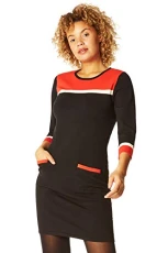 Knitted Jumper Dress for Women UK - Ladies Colour Block Winter Autumn Smart Casual Office Bodycon Workwear Everyday Long Sleeve Knee Length Knit Pocket - Black Orange - Size 16 Knitted Jumper Dress for Women UK - Ladies Colour Block Winter Autumn Smart Casual Office Bodycon Workwear Everyday Long Sleeve Knee Length Knit Pocket - Black Orange - Size 16
