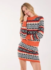 Knitted Jumper & Skirt Set  - S  - CINNAMON