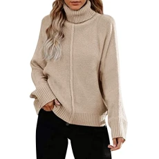 Knitted Jumper Women's Oversize Pullover Long Sleeve Knitted Striped Pullover Autumn Jumper Turtleneck Long Sleeve Shirt Tight Winter Jumper Warm Pullover Fine Knit Sweater Oversized Chunky Knit Crew