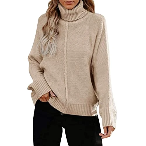 Knitted Jumper Women's Oversize Pullover Long Sleeve Knitted Striped Pullover Autumn Jumper Turtleneck Long Sleeve Shirt Tight Winter Jumper Warm Pullover Fine Knit Sweater Oversized Chunky Knit Crew