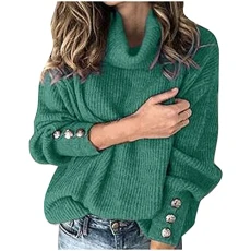 Knitted Jumper Women's Oversize Pullover Long Sleeve Knitted Sweater Oversized Chunky Knit Round Neck Jumper Winter Jumper Warm Long Sleeve Shirt Tight Jumper Turtleneck Striped Pullover Autumn