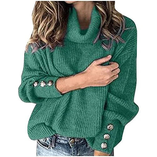 Knitted Jumper Women's Oversize Pullover Long Sleeve Knitted Sweater Oversized Chunky Knit Round Neck Jumper Winter Jumper Warm Long Sleeve Shirt Tight Jumper Turtleneck Striped Pullover Autumn