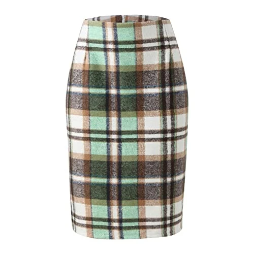 Knitted Skirt Cream Pencil Plaid Skirts for Women Autumn Winter High Waisted Bodycon Knee-Length Wool Midi Skirt with Slit Denim Skirt Women, Green, M