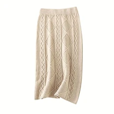 Knitted Skirt Women's Winter Long Skirts Women's Winter High Waist with Elastic Midi Skirt Cable Knit Skirt Straight Midi Skirt Elegant Maxi Skirt Plain Winter Skirt Slim Fit Pencil Skirt Pleated