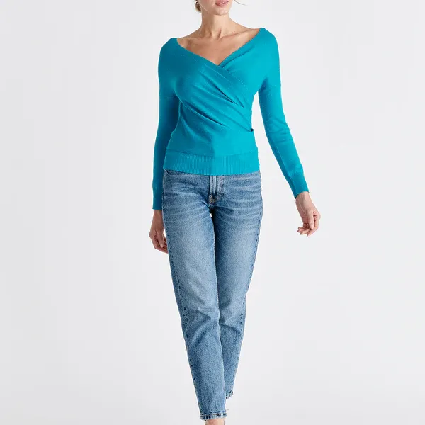 Knitted wrap top with long sleeves